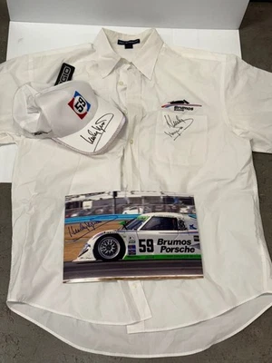 HURLEY HAYWOOD FIRMADO BRUMOS PORSCHE RACING, CAMISETA PERSONAL DEL EQUIPO, SOMBRERO, JUEGO DE FOTOS Foto 1 de 4
