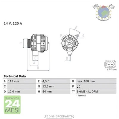 Alternatore Bosch per OPEL ZAFIRA B / VECTRA C SIGNUM 2 ASTRA H - Immagine 1 di 4