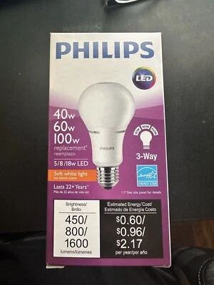 Philips 3-Way 5/8/18w 120V LED A21 light bulb - 40w/60w/100w equiv.  (BOX OF 6 ) - Image 1 of 4