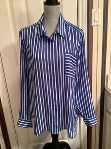 Jones New York Signature Blue Stripe Blouse Long Sleeve Collared Button Up XL - Picture 1 of 6