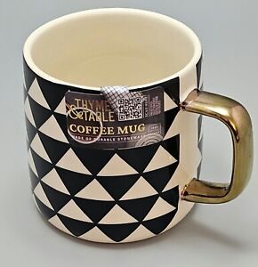 New Thyme & Table Coffee Mug Black & White Geometric Pattern w/ Gold Handle