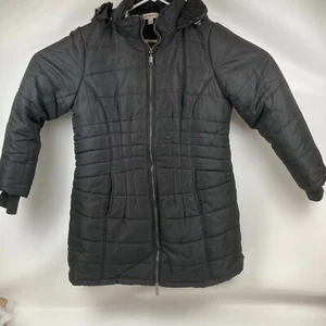 Susan Graver Quilted Puffer Jacket Removable Faux Fur Hood Women's Lg Black - Picture 1 of 9