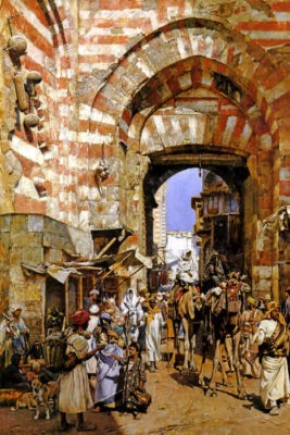 THE GATES OF THE KHALIF 1887 ARAB ORIENTALIST PAINTING BY WILLIAM LOGSDAIL REPRO - Image 1 of 3