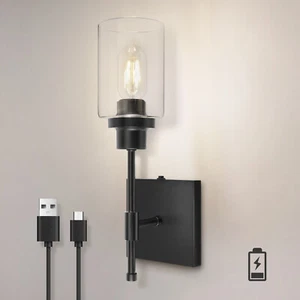 Modern Wall Lamp Metal Wall Sconce Battery Operated Light Fixture Bedroom Indoor - Picture 1 of 14