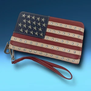 NEW Montana West United States Flag Zip Around Wallet Wristlet Studded USA NWOT - Picture 1 of 4