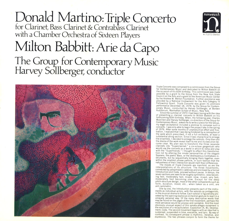 LP DONALD MARTINO ТРОЙНОЙ КОНЦЕРТ MILTON BABBITT ARIE DA CAPO HARVEY SOLLBERGER - Изображение 1 из 1