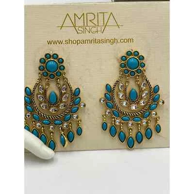 Pendientes Araña Amrita Singh Azul Cabujón Tono Dorado Nuevos  Foto 1 de 3