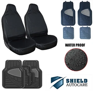 Fundas de asiento de coche furgoneta protectores 1+1 negro impermeable + juego de 4 alfombrillas de goma para coche - Imagen 1 de 4