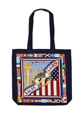Bolso de Mano Polo Ralph Lauren Azul Marino Algodón Copa Mundial Bandera País Nuevo Foto 1 de 2