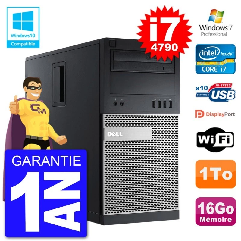 PC Tour DELL 9020 Intel Core I7-4790 RAM 16Go Disque 1To Graveur DVD Wifi W7 - Bild 1 von 1