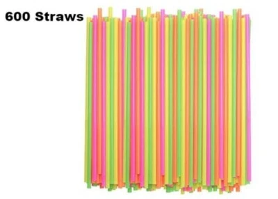 PARTY CENTRAL 600 ct Drinking STRAWS Bendable Flexible Plastic Bendy Straw Neon Color BPA FREE