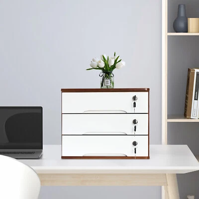 Деревянный шкаф для хранения 3-уровневые ящики для хранения с замком офисный настольный органайзер - Изображение 1 из 4