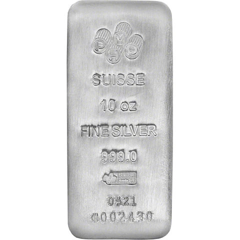 10 oz Silver Bar - PAMP Suisse - Cast - .999 Fine with Assay Cover
