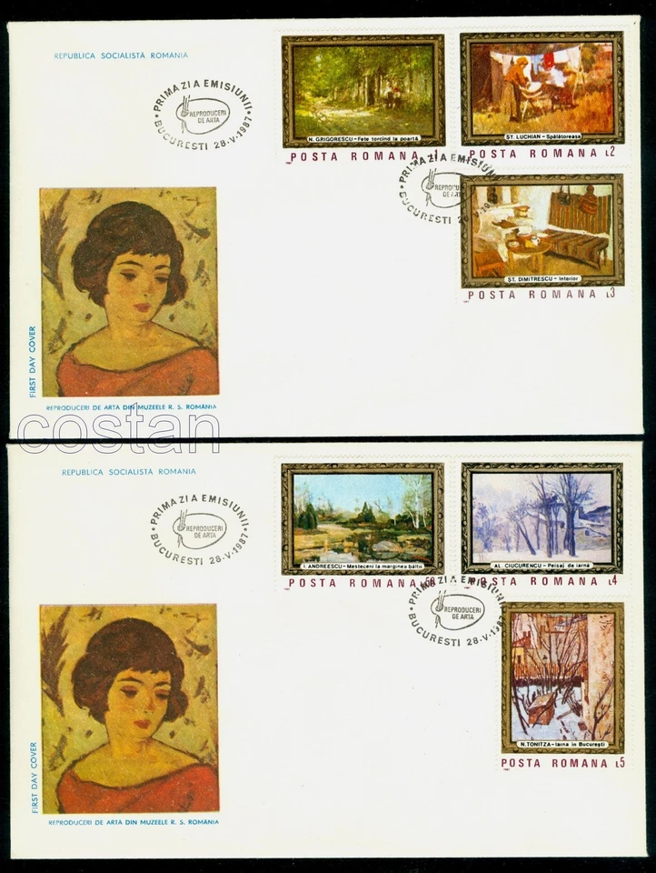 1987 Paintings,Birch Trees,Andreescu,Winter,Washers,Luchian,Romania,Mi.4332,FDC - Image 1 of 1