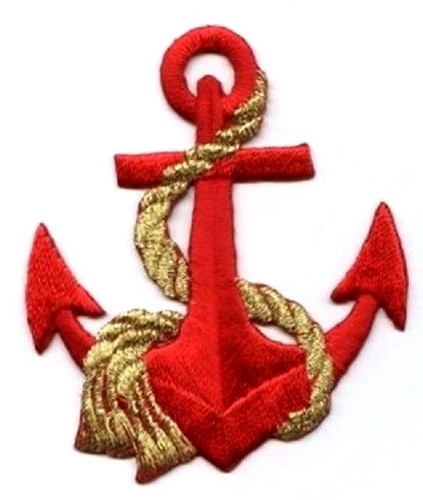 ANCHOR RED WITH GOLD ROPE IRON ON APPLIQUE  2 1/8 X 2 1/2 inch - Image 1 of 1