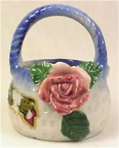 Occupied Japan Nut Cup Flower Basket Souvenir Woodland NH Porcelain Blue Pink - Picture 1 of 5