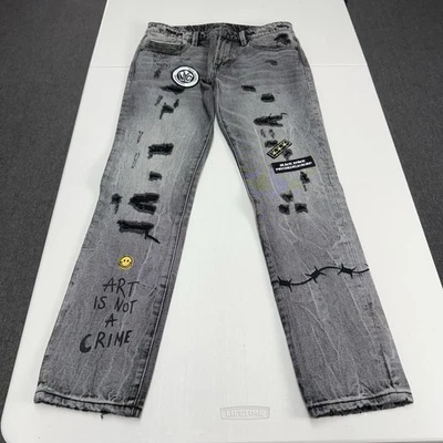 Pantalones de mezclilla Cult of Individuality Rocker parche ajustado arte desgastado para hombre talla 32 Foto 1 de 4
