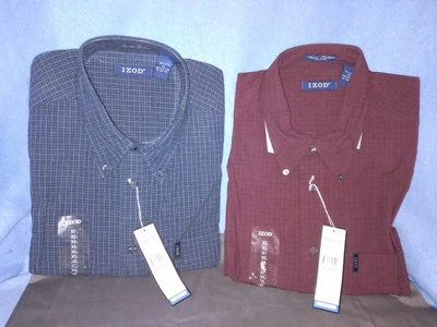 2 Para hombres IZOD XL Azul y Rojo Cuadros Abotonados Manga Larga Camisa Vestido Occidental Foto 1 de 4