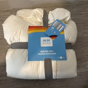Large Aldi Gear Quilted Zip Vest White Logo On Detachable Hood Relax Fit - Picture 1 of 9