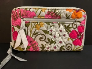 Vera Bradley Pink & Gray Floral Design 8" Stylish Wallet - Zippered Front Pocket - Picture 1 of 3