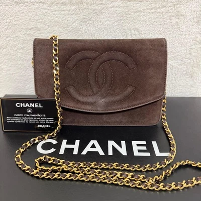 CHANEL Deca Coco Chain Wallet Shoulder Bag Brown Suede  Vintage Authentic Used - Image 1 of 4