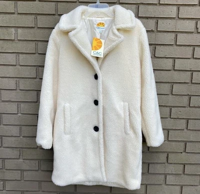 C&C California Sherpa Teddy Coat Jacket Beige Faux Fur Women’s Size Small NWT  - Image 1 of 4