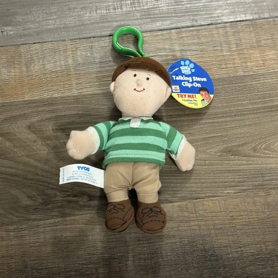 "Muñeco de peluche Blues Clues Steve figura habla bolsa clip en 1999 6,5"" nuevo" Foto 1 de 3