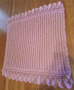 VTG Afghan-Throw Crocheted Handmade Angel-Themed (Each End) Pink 50" X 46.5" - Picture 1 of 13