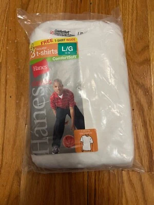 Hanes comfort soft tagless boys 4 pack white t-shirt new in sealed package - Image 1 of 2