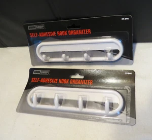 Two NEW 8-inch Self Adhesive Plastic 4-Hook Organizers, Light Duty Hanger, WHITE - Picture 1 of 4