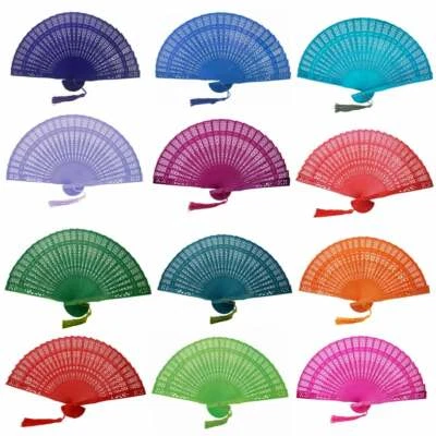 Ventiladores de mano de madera con borlas paquete de seis mezcla colores brillantes aleatorios multicolor  Foto 1 de 4