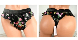 SMALL Body By Victoria's Secret WASHABLE SILK RUFFLE HIGH-LEG THONG *Floral* - Picture 1 of 11