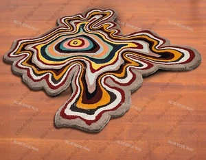 optical  Round Wool Rug 100% Woolen Area Rug For Hall Kitchen Living Room rug - Picture 1 of 5