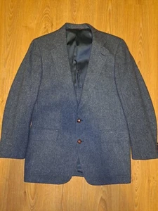VINTAGE TWEED Cricketeer Sport Coat Mens 42L Long Gray Wool Herringbone Blazer - Picture 1 of 11