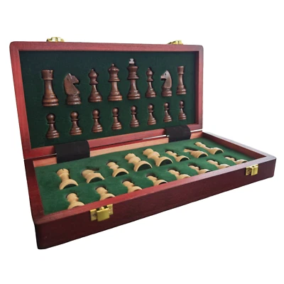 Wooden Chess Set, Wooden Magnetic Folding Chess Set with Built-In Storage,Travel - Image 1 of 4