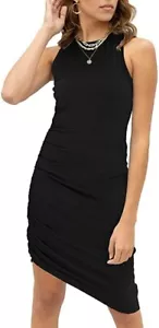 Women's Sleeveless Midi Dresses Sexy Bodycon Side Ruched Plain Comfy Soft - Picture 1 of 3