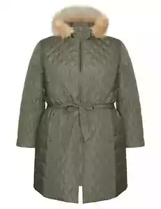 Ladies plus size 20 AUTOGRAPH Khaki Belted puffer jacket coat hood NEW 385 - Picture 1 of 4