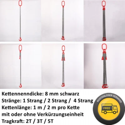 Kettengehänge Anschlagkette Krankette 8mm 1-2-4-Strang 1M 2M Tragkraft 2-3-5T DE - Bild 1 von 4
