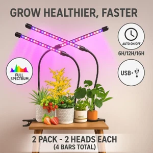 2 Pack LED Grow Lights Clip Lamp Full Spectrum USB Timer for Indoor Plants 80LED - Picture 1 of 8