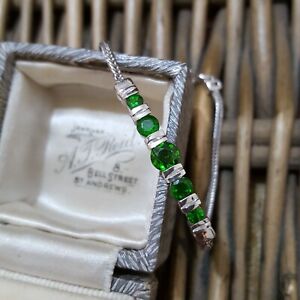 925 Sterling Silver Bracelet, Green Chrome Diopside Gemstones, 7.2", Adjustable 