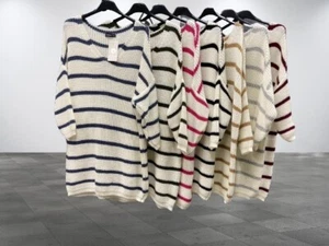 Maglione pullover donna donna collo a V leggero a matita a righe lavorato a maglia - Foto 1 di 1