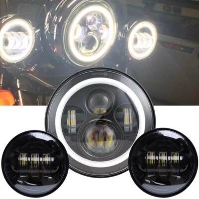 7" LED Headlight Passing Lights For Harley Fatboy Heritage Softail Deluxe FLST Foto 1 de 4