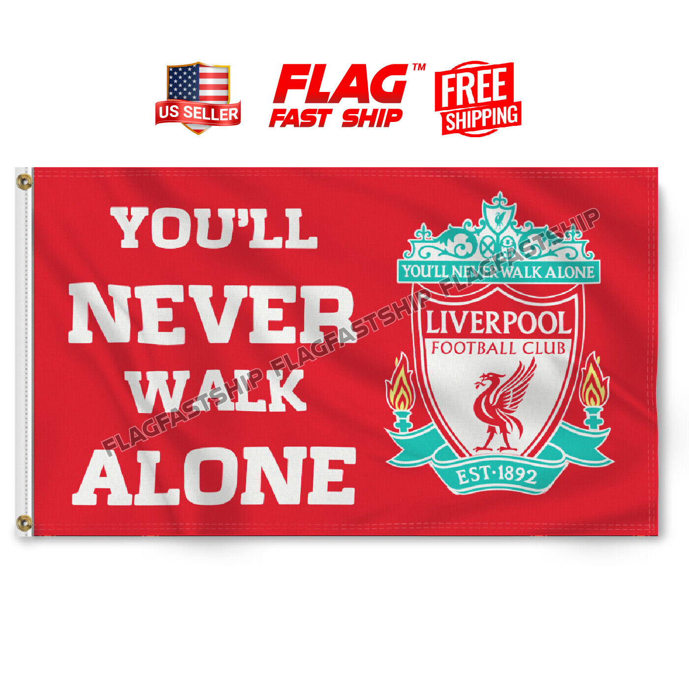 Liverpool FC Flag 3x5 FT You'll Never Walk Alone Banner FREE 