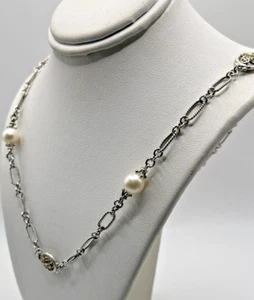 Gabriel & Co Sterling Silver/18kt Yellow Gold Pearl Scroll Necklace 20” - Picture 1 of 10