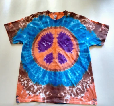 Camiseta Peace Tie Dye feita à mão unissex masculina feminina XL hippie boho Gildan T021 - Imagem 1 de 3