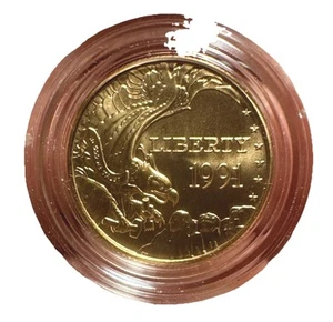 1991-W $5 Comm Gold Unc (Monte Rushmore) - .2418 oz. AGW con certificato di autenticità e scatola - Foto 1 di 4
