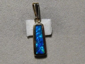 Blue  Opal Pendant  ,  Natural Australian opal , Solid 14 k Yellow gold - Picture 1 of 13
