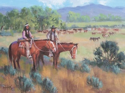 Pintura TOM HAAS 'Ft. Aceite Huachuca Scouts 12"x16" Sierra Vista caballos apaches Foto 1 de 2
