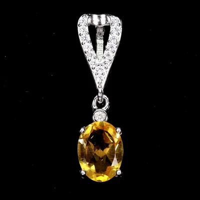 Pendente In Argento Sterling 925 Ovali Citrino 8x6mm Gioielli In Pietra Naturale - Immagine 1 di 4