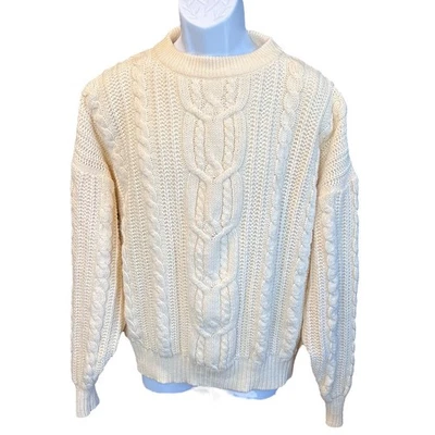 Vintage Sears Roebuck & Co Cream Cable Knit Fisherman's Crewneck Sweater,Size XL - Image 1 of 4